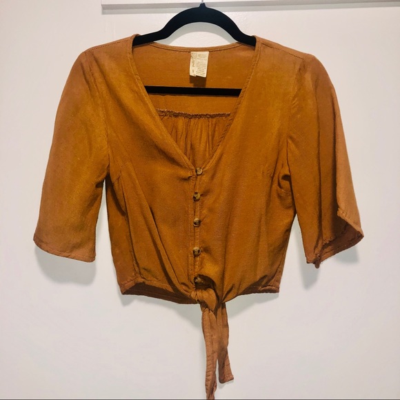 Free People Tops - Camel Button-Up Crop Top